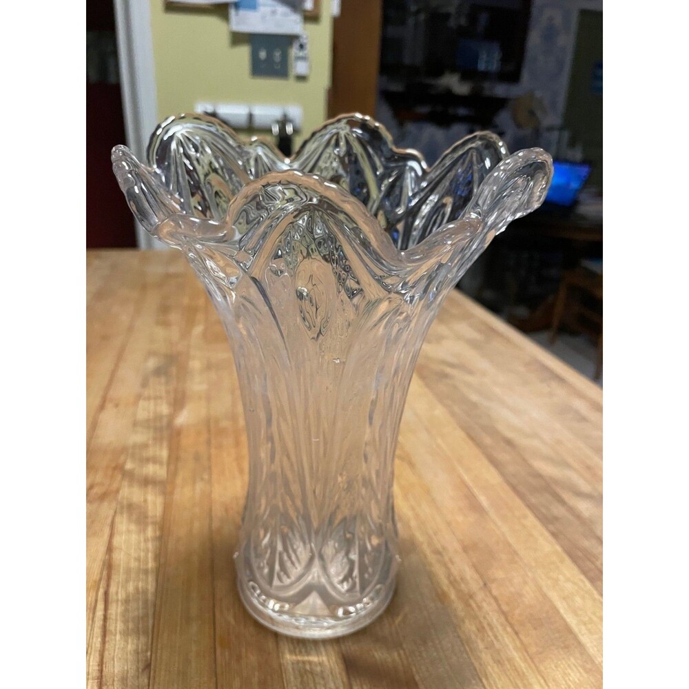 ANTIQUE FENTON French Clear Blown Glass Reverse Drapery Swung Vase 12"
